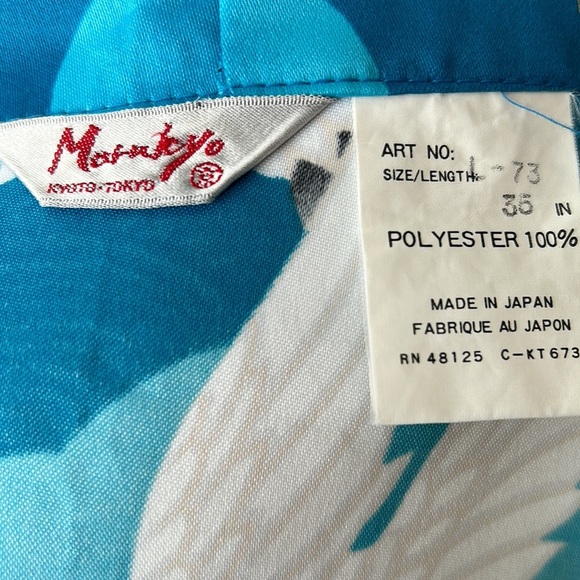 Vintage Marukyo Tokyo turquoise blue w cranes kimono robe - Picture 11 of 16